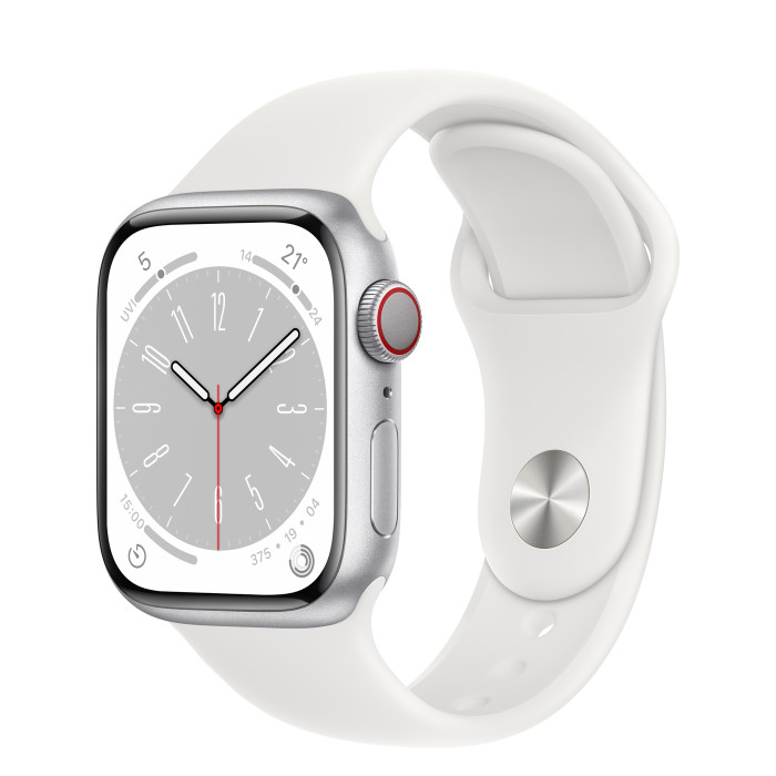 Смарт-годинник Apple Watch Series 8 GPS + Cellular 45mm Silver Aluminum Case with White S. Band (MP4J3)