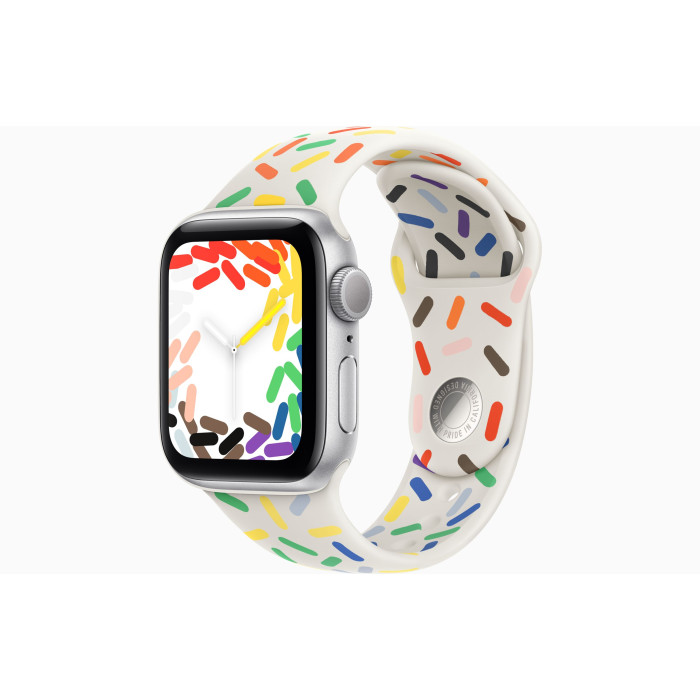 Apple Watch SE GPS 40mm Silver Aluminum Case with Pride Edition Sport Band - M/L (MNJV3 + MRTM3)