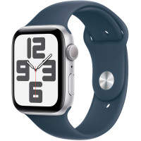 Apple Watch SE 2 GPS 44mm Silver Aluminium Case with Storm Blue Sport Band S/M (MREC3)