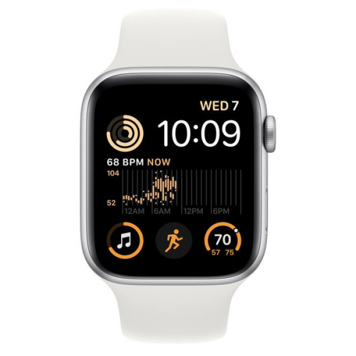 Смарт-годинник Apple Watch SE 2 GPS 44mm Silver Aluminum Case with White Sport Band - S/M (MNTH3)