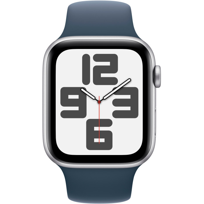 Apple Watch SE 2 GPS 44mm Silver Aluminium Case with Storm Blue Sport Band S/M (MREC3)
