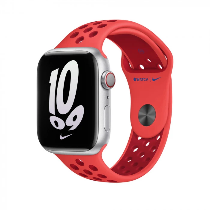 APPLE WATCH SE2 GPS 40MM SILVER ALUMINUM CASE WITH Bright Crimson/Gym Red Nike Sport Band M/L (MNJV3 + MPGY3)