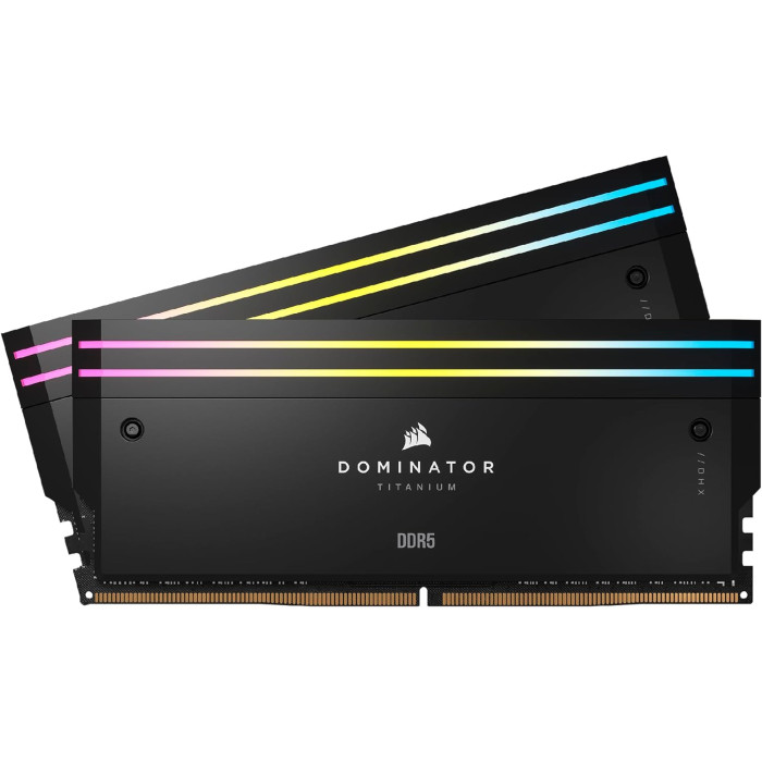 Пам'ять для настільних комп'ютерів Corsair DOMINATOR® TITANIUM RGB 64GB (2x32GB) DDR5 DRAM 6600MTs CL32 Intel XMP Memory Kit — Black (CMP64GX5M2X6600C32)