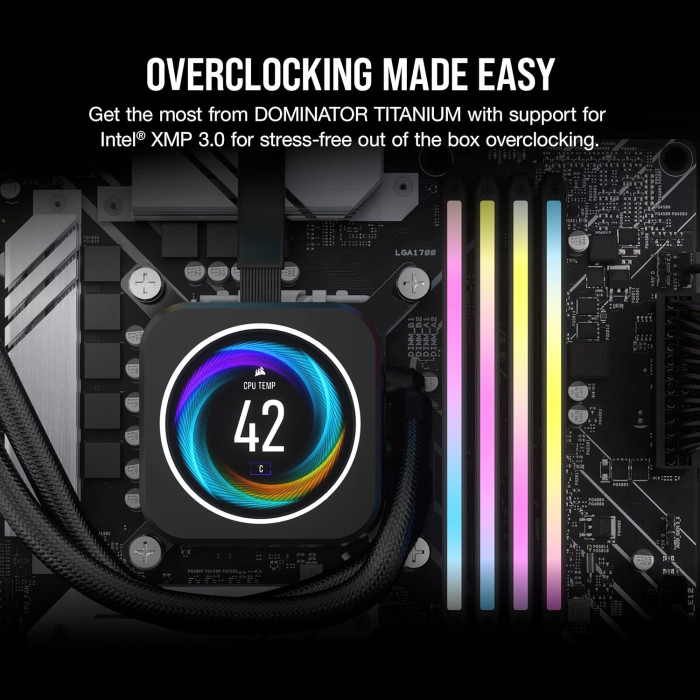 Пам'ять для настільних комп'ютерів Corsair DOMINATOR® TITANIUM RGB 64GB (2x32GB) DDR5 DRAM 6600MTs CL32 Intel XMP Memory Kit — Black (CMP64GX5M2X6600C32)