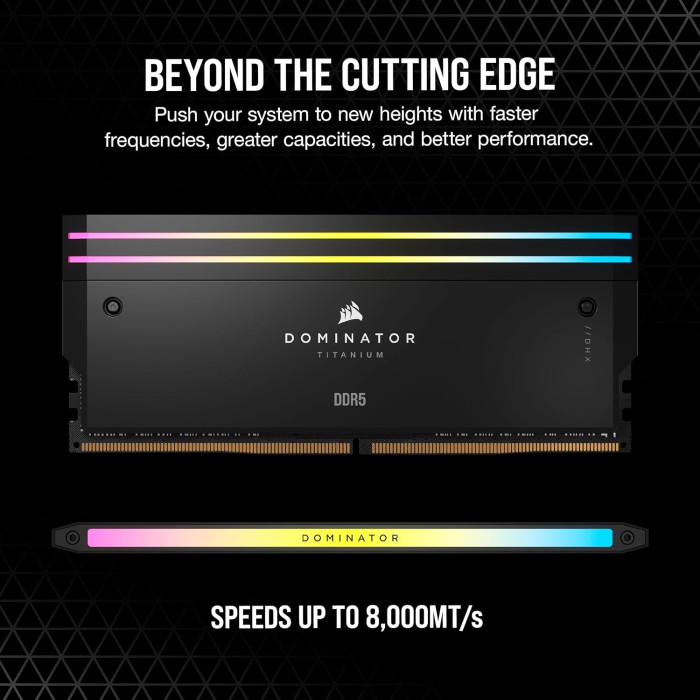 Пам'ять для настільних комп'ютерів Corsair DOMINATOR® TITANIUM RGB 64GB (2x32GB) DDR5 DRAM 6600MTs CL32 Intel XMP Memory Kit — Black (CMP64GX5M2X6600C32)