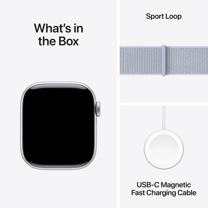 Apple Watch Series 10 GPS 42mm Silver Aluminum Case w. Blue Cloud Sport Loop (MWWD3)