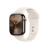 Apple Watch Series 10 GPS + Cellular 46mm Gold Titanium Case w. Starlight Sport Band - M/L (MWYY3) (ЯК НОВІ, 100% АКБ, БЕЗ КОРОБКИ)