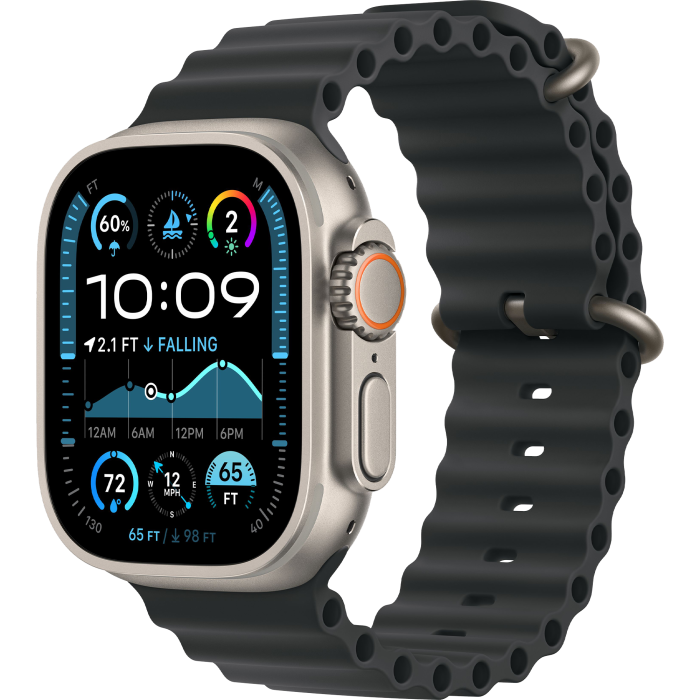Apple Watch Ultra 2 GPS + Cellular 49mm Natural Titanium Case w. Black Ocean Band (MYT03+MXTL3)