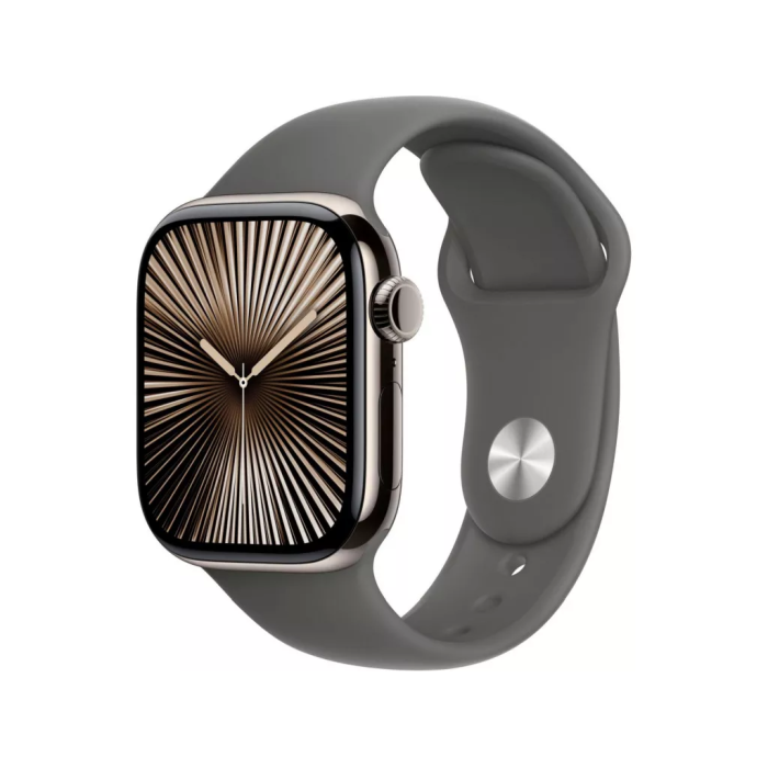 Apple Watch Series 10 GPS + Cellular 46mm Natural Titanium Case w. Stone Grey Sport Band - M/L (MWYA3)