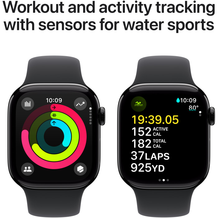 Apple Watch Series 10 GPS + Cellular 42mm Jet Black Alu. Case w. Black Sport Band - S/M (MWX63)