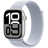 Apple Watch Series 10 GPS 46mm Silver Aluminum Case w. Blue Cloud Sport Loop (MWWN3)