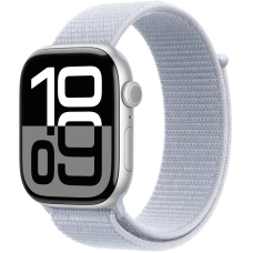 Apple Watch Series 10 GPS 46mm Silver Aluminum Case w. Blue Cloud Sport Loop (MWWN3)