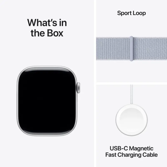 Apple Watch Series 10 GPS 46mm Silver Aluminum Case w. Blue Cloud Sport Loop (MWWN3)