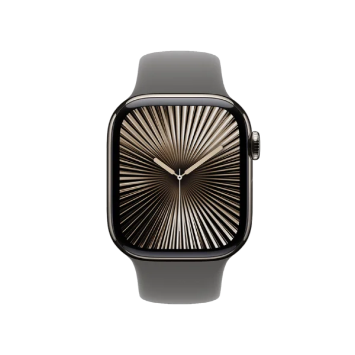 Apple Watch Series 10 GPS + Cellular 42mm Natural Titanium Case w. Stone Grey Sport Band - SM (MWXD3)