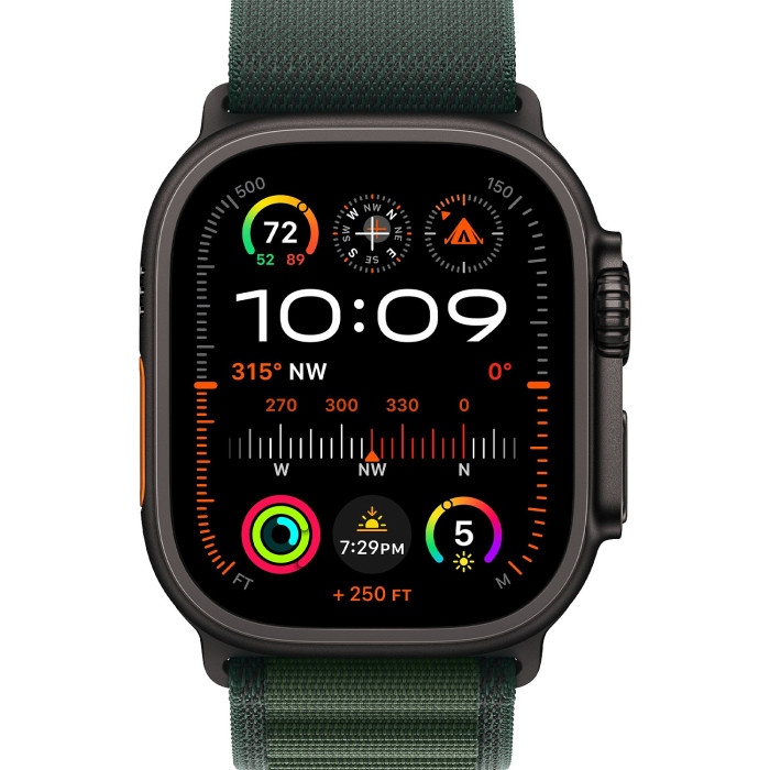 Apple Watch Ultra 2 GPS + Cellular 49mm Black Titan. Case w. Dark Green Alpine Loop - Medium (MX4R3)