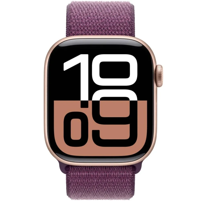 Apple Watch Series 10 GPS 46mm Rose Gold Aluminum Case w. Plum Sport Loop (MWWV3)