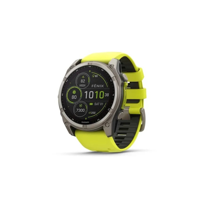 Спортивний годинник Garmin Fenix 8 51mm Solar Sapphire Titanium w. Amp Yellow/Graphite Silicone Band (010-02907-20/21)