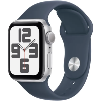 Apple Watch SE 2 GPS 40mm Silver Aluminium Case with Storm Blue Sport Band S/M (MRE13)
