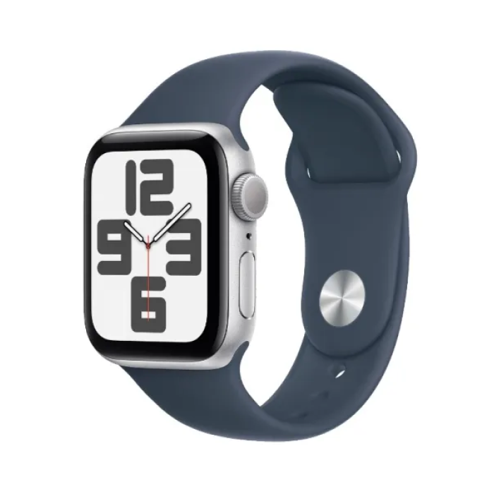 Apple Watch SE 2 GPS 40mm Silver Aluminium Case with Storm Blue Sport Band M/L (MRE23)