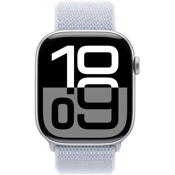Apple Watch Series 10 GPS 46mm Silver Aluminum Case w. Blue Cloud Sport Loop (MWWN3)