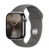 Apple Watch Series 10 GPS + Cellular 42mm Natural Titanium Case w. Stone Grey Sport Band - M/L (MWXE3)