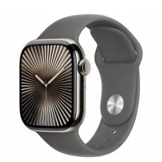 Apple Watch Series 10 GPS + Cellular 42mm Natural Titanium Case w. Stone Grey Sport Band - M/L (MWXE3)