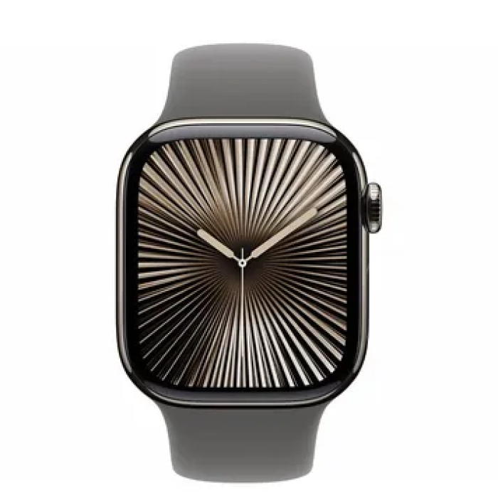 Apple Watch Series 10 GPS + Cellular 42mm Natural Titanium Case w. Stone Grey Sport Band - M/L (MWXE3)