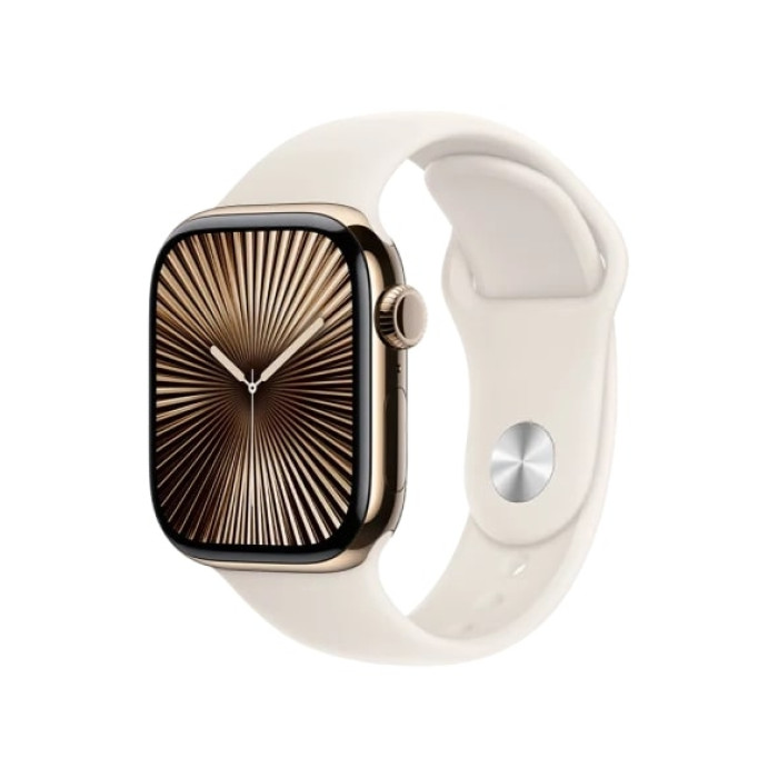 Apple Watch Series 10 GPS + Cellular 46mm Gold Titanium Case w. Starlight Sport Band - M/L (MWYY3) (ЯК НОВІ, 100% АКБ, БЕЗ КОРОБКИ)