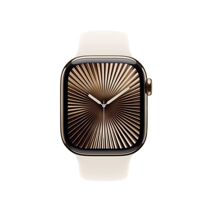 Apple Watch Series 10 GPS + Cellular 46mm Gold Titanium Case w. Starlight Sport Band - M/L (MWYY3) (ЯК НОВІ, 100% АКБ, БЕЗ КОРОБКИ)