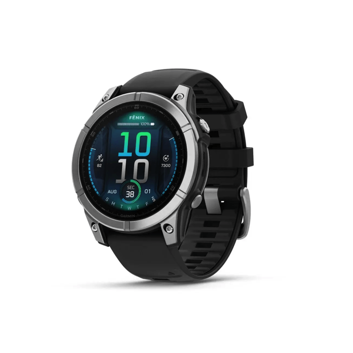 Спортивний годинник Garmin Fenix E (8 Series) 47mm AMOLED Stainless Steel with Black Silicone Band (010-03025-02/00)