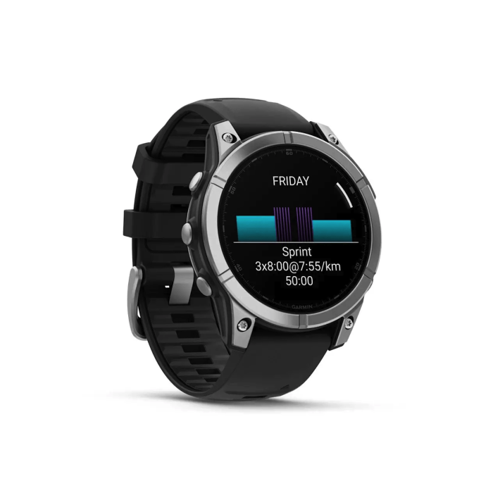 Спортивний годинник Garmin Fenix E (8 Series) 47mm AMOLED Stainless Steel with Black Silicone Band (010-03025-02/00)