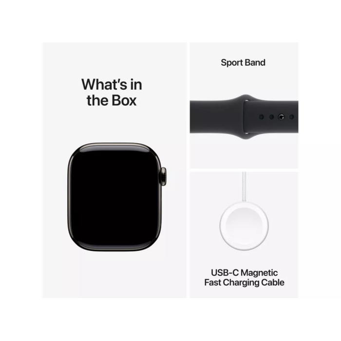 Apple Watch Series 10 GPS + Cellular 42mm Slate Titanium Case w. Black Sport Band - S/M (MWXG3)
