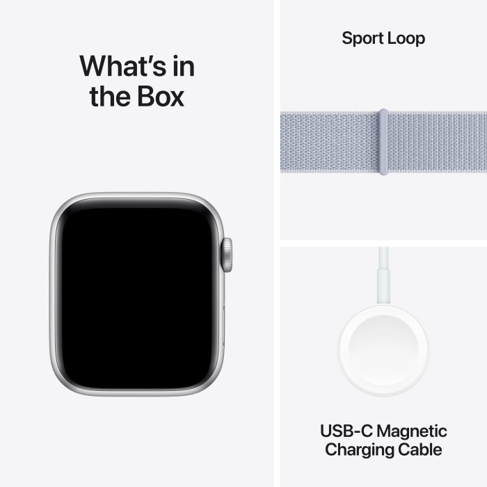 Apple Watch SE 2 GPS 44mm Silver Aluminium Case w. Blue Cloud Sport Loop (MXET3)