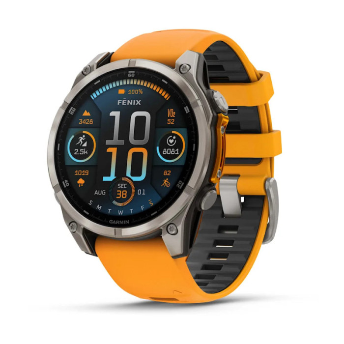 Garmin Fenix 8 51mm AMOLED Sapphire Titanium w. Spark Orange/Graphite Silicone Band (010-02905-10/11/53)