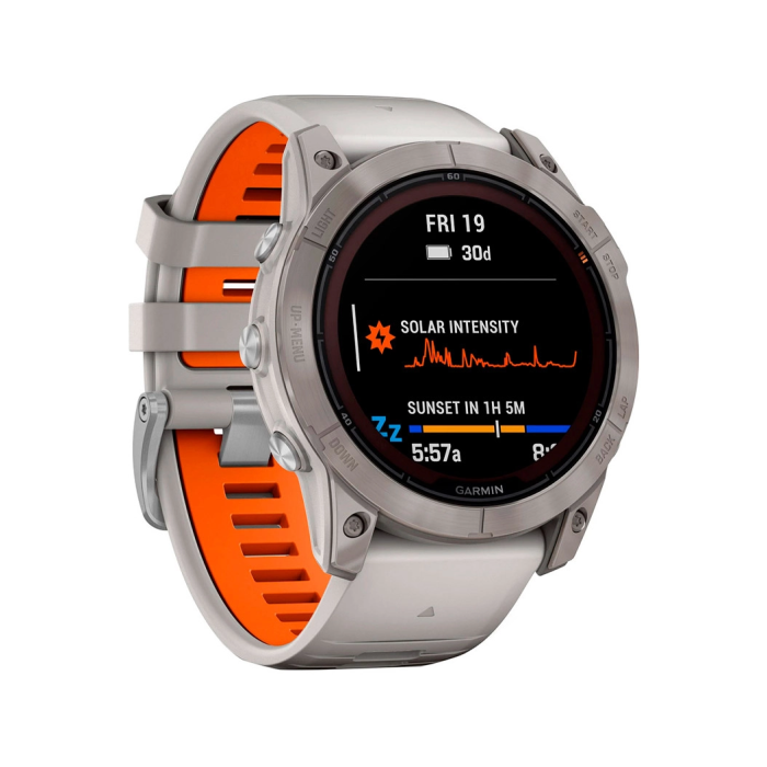 Смарт-часы Garmin Fenix 7X Pro Sapphire Solar Titanium w. Fog Gray/Ember O. Band (010-02778-14/15/64)