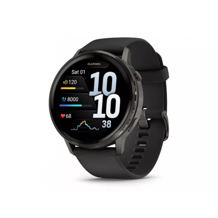 Смарт-годинник Garmin Venu 4 45 mm Slate with Black Silicone Band (010-03014-00)