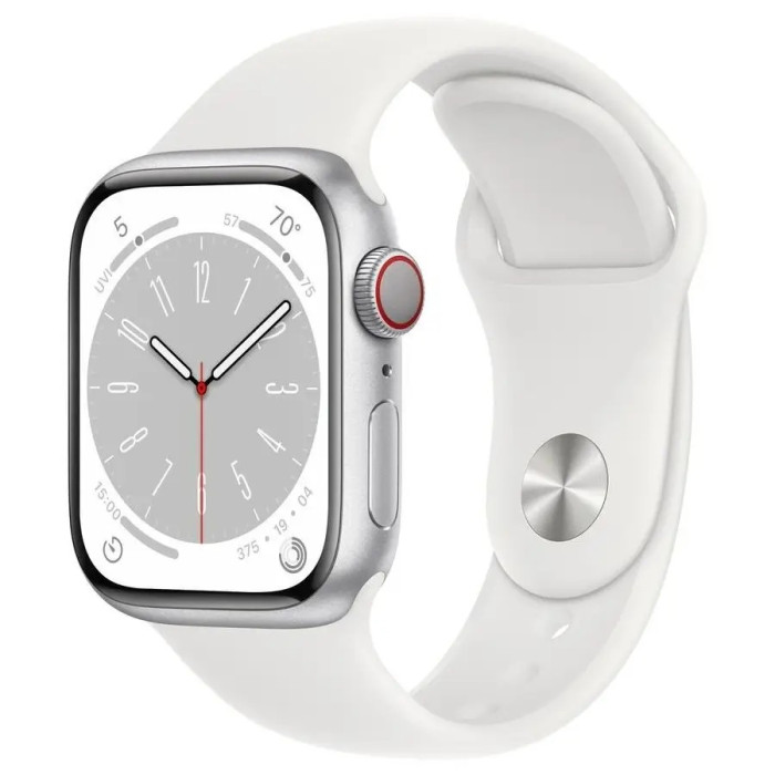 Apple Watch Series 8 GPS + Cellular 45mm Silver Aluminum Case with White Sport Band - ML (MP4W3)