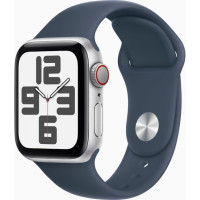Apple Watch SE 2 GPS + Cellular 40mm Silver Aluminum Case w. Storm Blue Sport Band - S/M (MRGH3/MRGJ3)