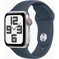 Apple Watch SE 2 GPS + Cellular 40mm Silver Aluminum Case w. Storm Blue Sport Band - S/M (MRGH3/MRGJ3)