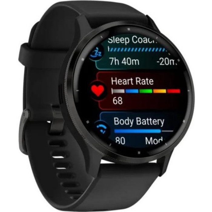 Garmin Venu 3 Slate Stainless Steel Bezel with Black Case and Silicone Band (010-02784-01/51)