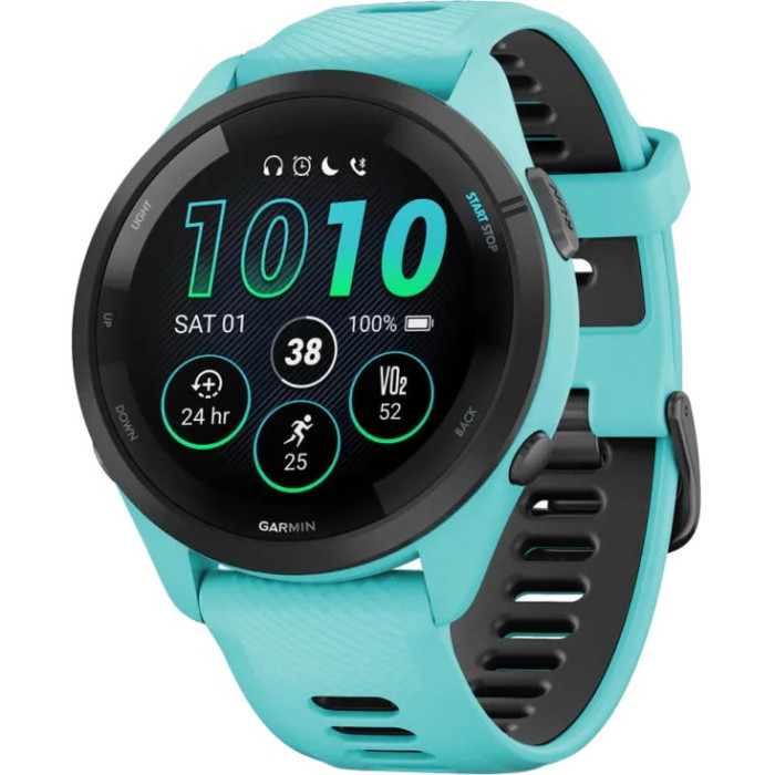 Смарт-годинник Garmin Forerunner 265 Black Bezel w. Aqua Case and Aqua/Black Silicone Band (010-02810-02/12/52)