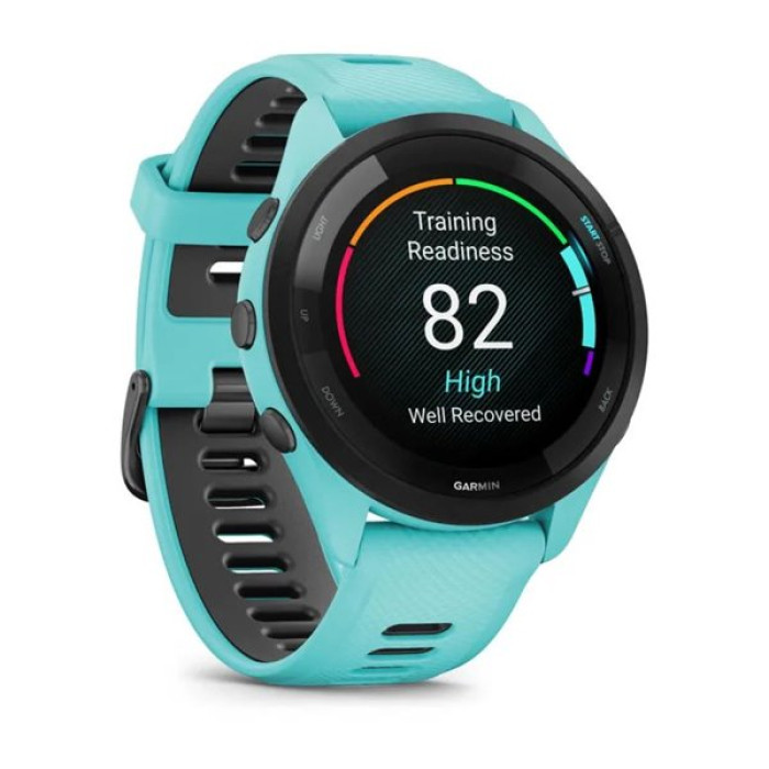 Смарт-годинник Garmin Forerunner 265 Black Bezel w. Aqua Case and Aqua/Black Silicone Band (010-02810-02/12/52)