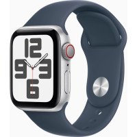 Apple Watch SE 2 GPS + Cellular 40mm Silver Aluminum Case w. Storm Blue Sport Band - S/M (MRGH3/MRGJ3)