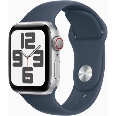 Apple Watch SE 2 GPS + Cellular 40mm Silver Aluminum Case w. Storm Blue Sport Band - S/M (MRGH3/MRGJ3)