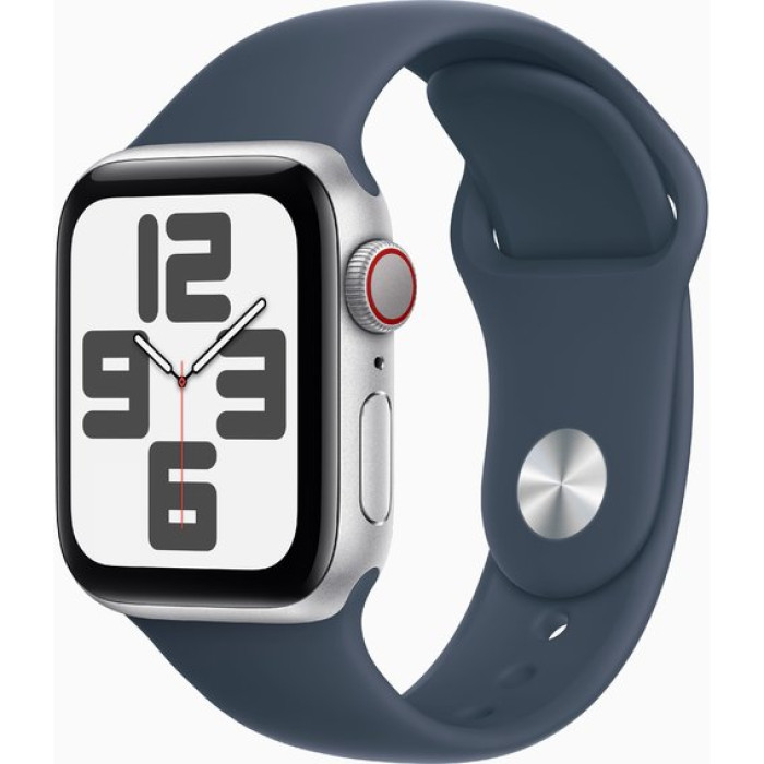 Apple Watch SE 2 GPS + Cellular 40mm Silver Aluminum Case w. Storm Blue Sport Band - S/M (MRGH3/MRGJ3)