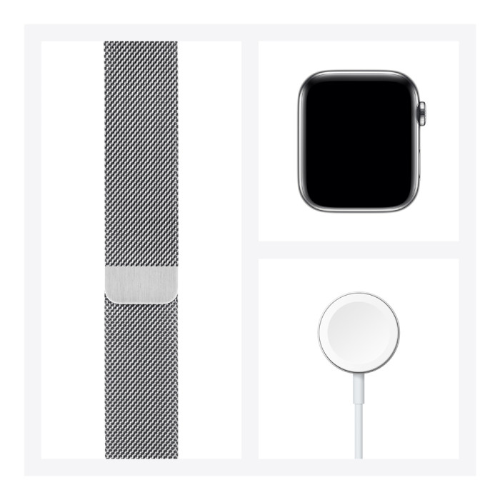 Apple Watch Series 7 GPS + Cellular 45mm Silver Stainless Steel Case with Silver Milanese Loop (MKJE3)