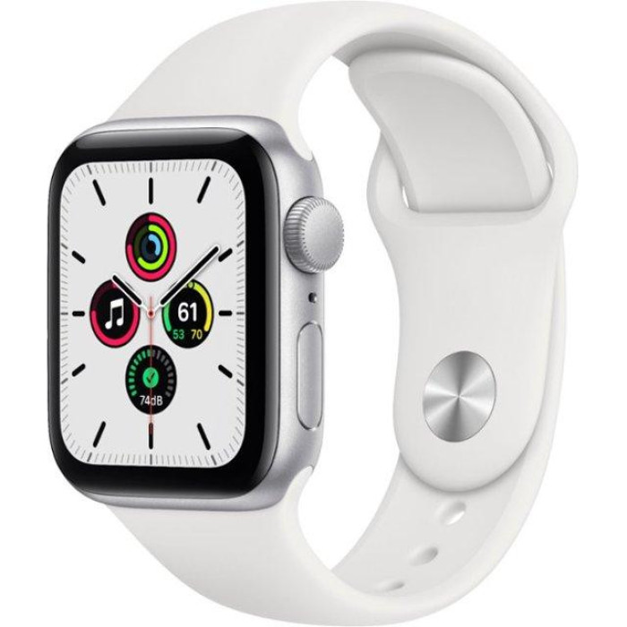 Apple Watch SE GPS 44mm Silver Aluminum Case w. White Sport B. (MYDQ2)