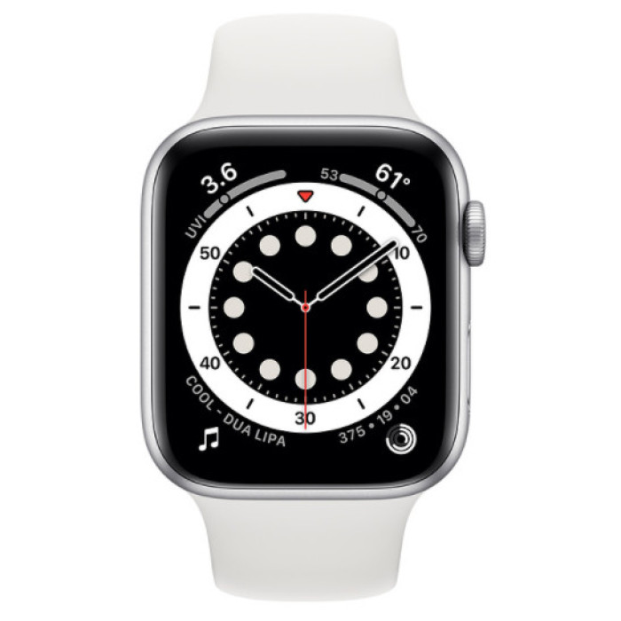 Apple Watch Series 6 GPS 44mm Silver Aluminum Case w. White Sport B. (M00D3)