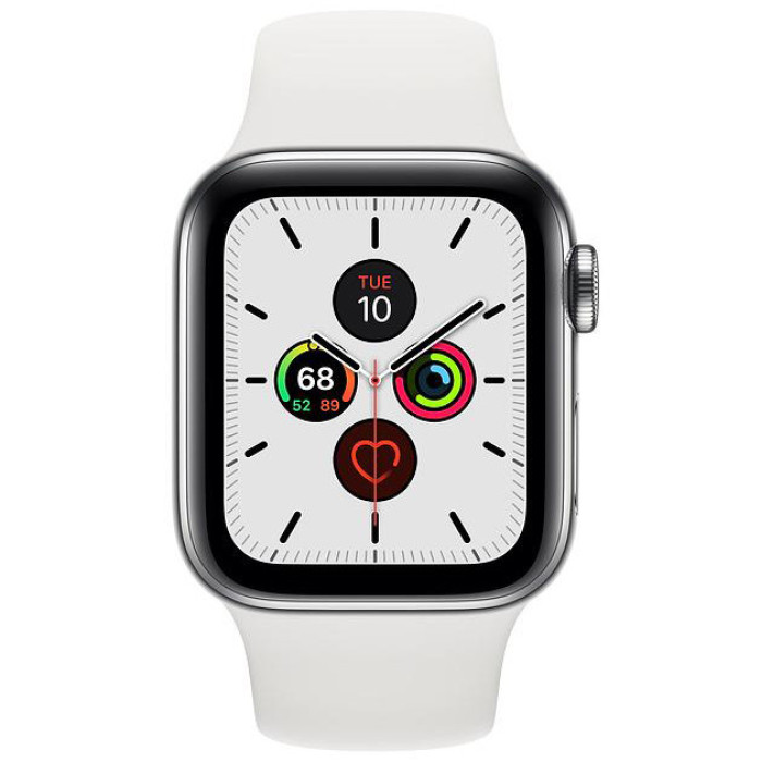 Apple Watch Series 5 40mm GPS + LTE Stainless Steel Case with White Band (MWWR2)