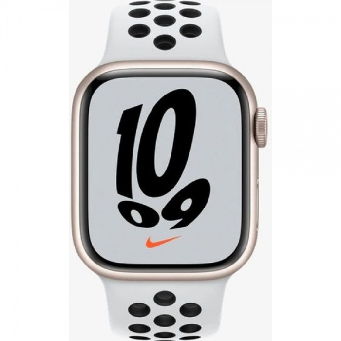 Apple Watch Nike Series 7 GPS 41mm Starlight Aluminum Case w. Pure Platinum/Black Nike Sport Band (MKN33)